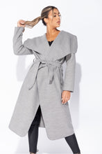 Load image into Gallery viewer, Grey Maxi Length Oversized Belted Waterfall Coat