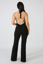 Load image into Gallery viewer, Black rhinestone jumpsuit back