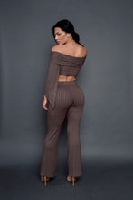 Load image into Gallery viewer, Grey tie front flare leg set (back Pose)