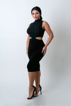 Load image into Gallery viewer, Black cut out high neck midi dress
