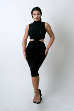 Load image into Gallery viewer, Black cut out high neck midi dress