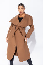 Load image into Gallery viewer, Brown Maxi Length Oversized Belted Waterfall Coat