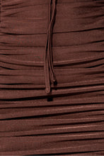 Load image into Gallery viewer, Brown Slinky Ruched Cut Out Strappy Mini Dress