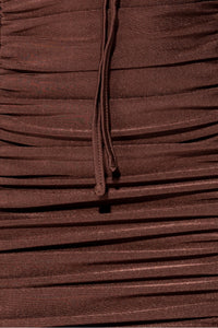 Brown Slinky Ruched Cut Out Strappy Mini Dress