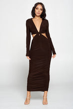 Load image into Gallery viewer, Brown cut out long sleeve dress