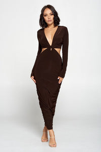 Brown cut out long sleeve dress