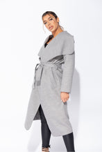 Load image into Gallery viewer, Grey Maxi Length Oversized Belted Waterfall Coat
