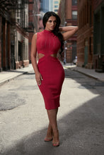 Load image into Gallery viewer, Red cut out high neck midi dress